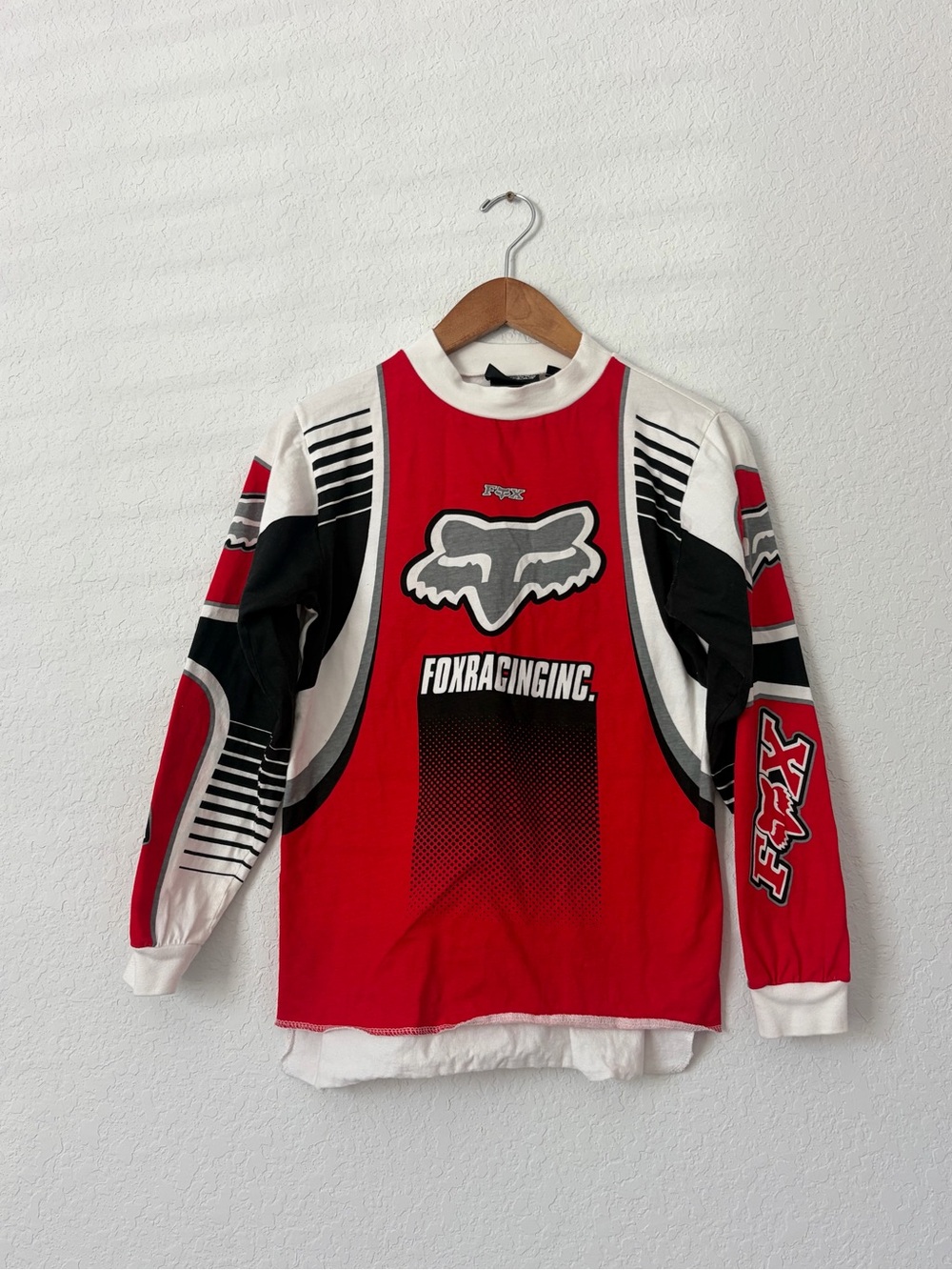 Vintage Fox Red, Black & White Long Sleeve Racing Jersey